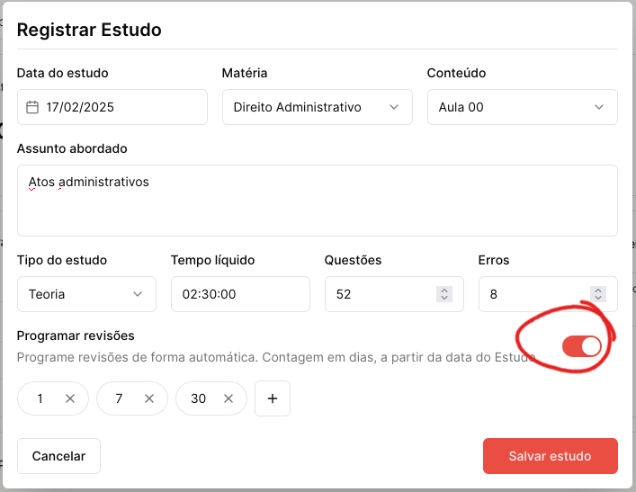 Form para agendamento de revisões
