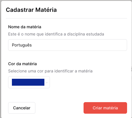 Imagem do formulário de adição de matéria do Otimize