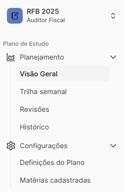Barra de navegação do Otimize com o link para o planejamento